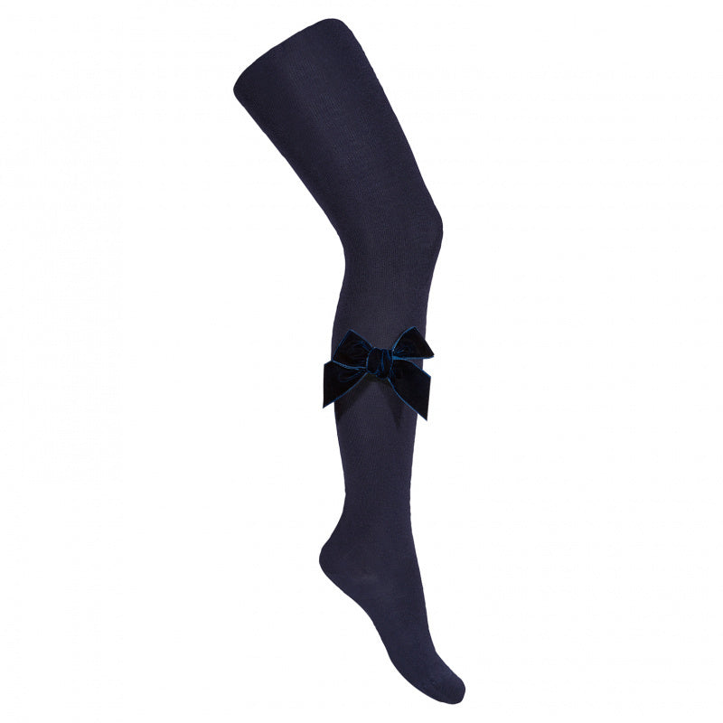 Kousenbroek met velvet strik Marineblauw
