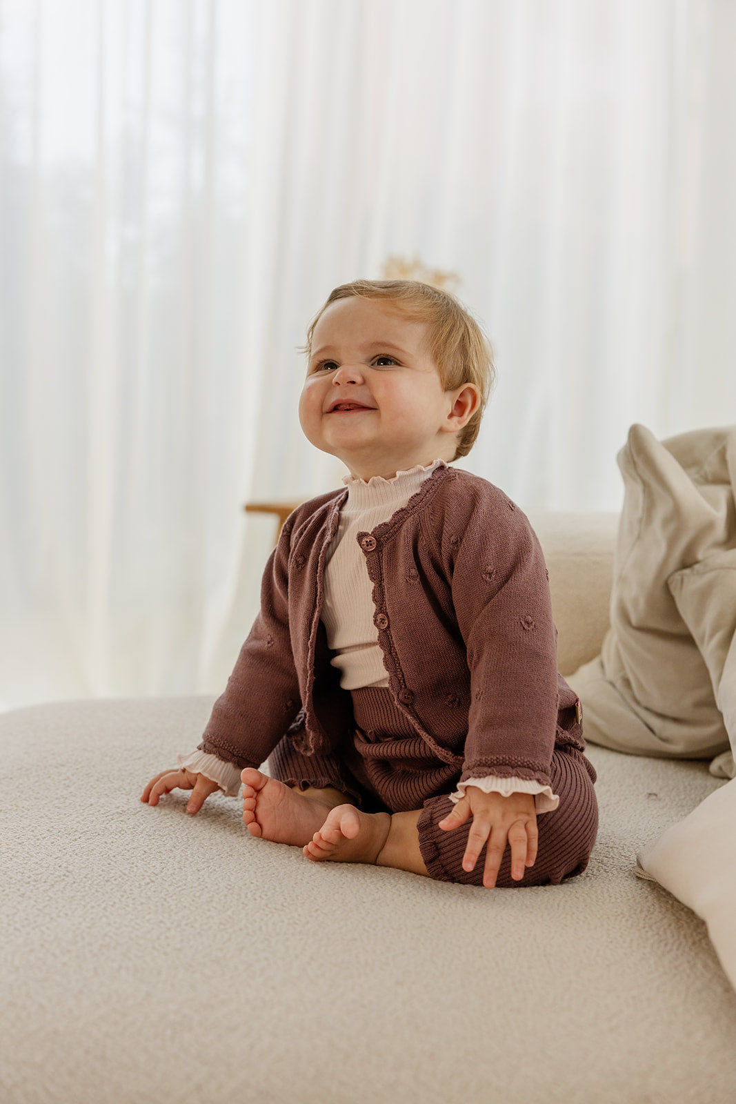 Babyphine – Cardigan Maité paars + Broek Lieke paars + Body Camille roze