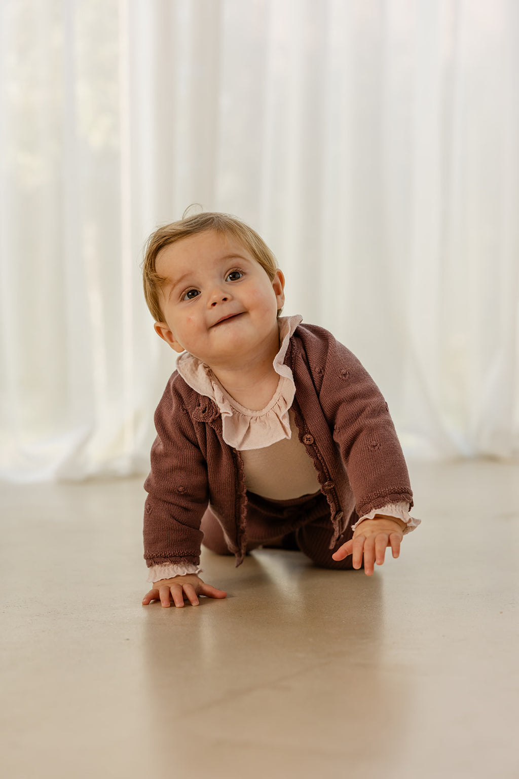 Babyphine – Cardigan Maité paars + Broek Lieke paars + Body Camille roze