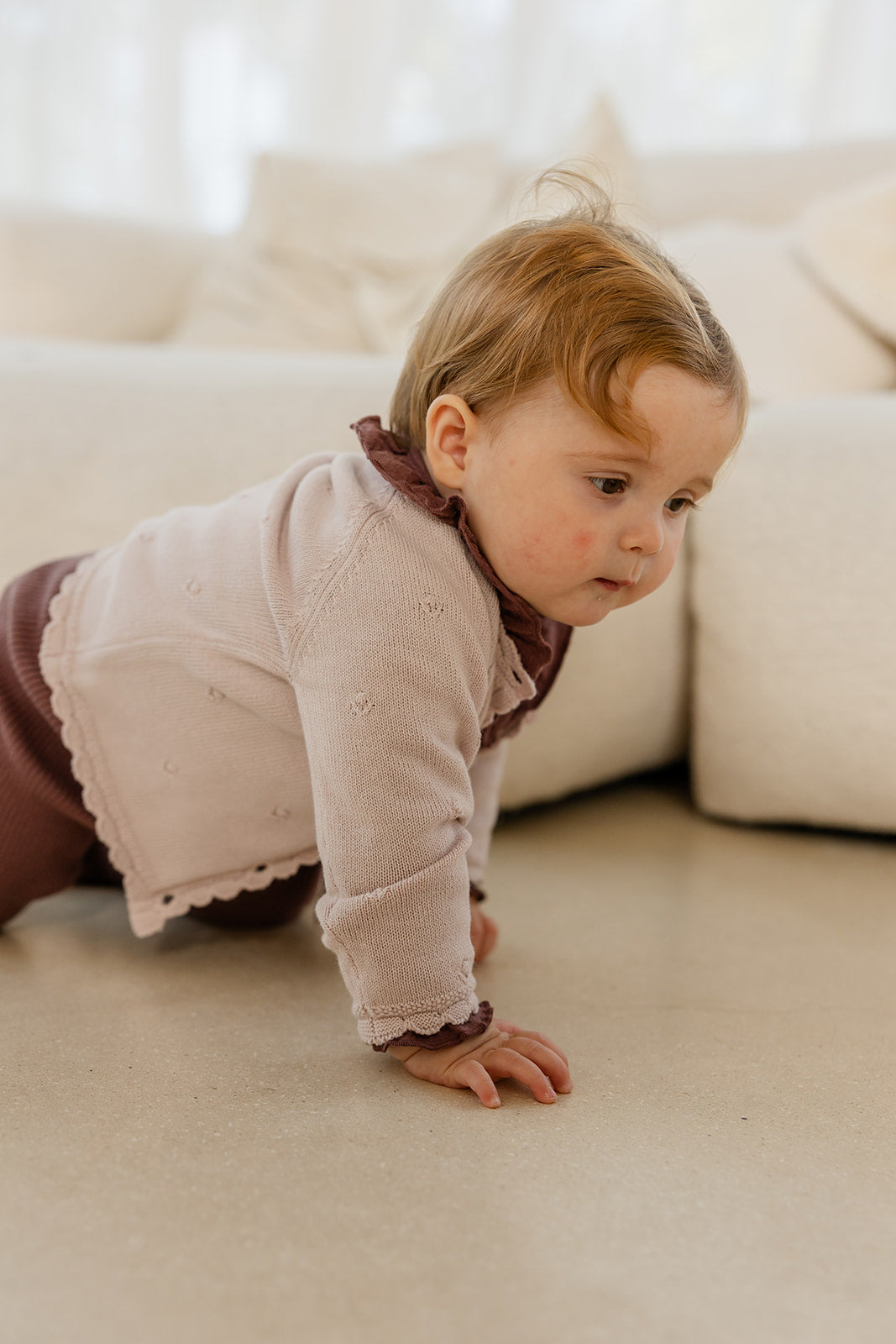 Babyphine – Cardigan Maité roze + Broek Lieke + Body Camille paars