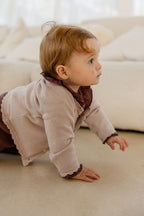 Babyphine – Cardigan Maité roze + Broek Lieke + Body Camille paars