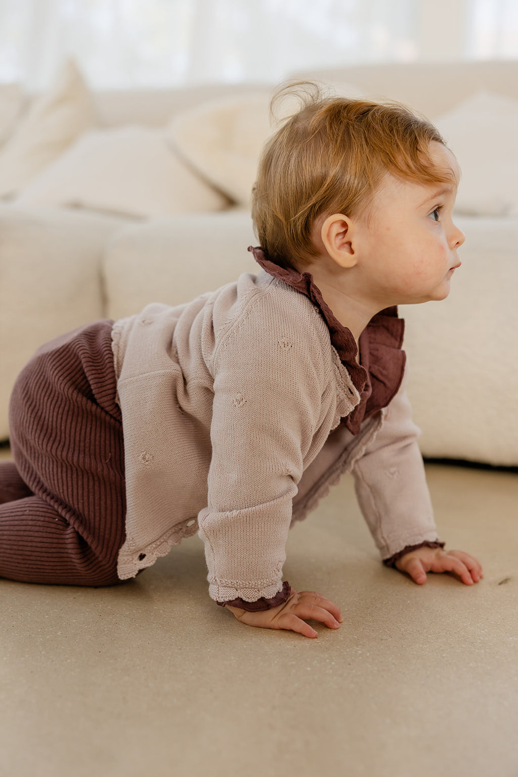 Babyphine – Cardigan Maité roze + Broek Lieke + Body Camille paars