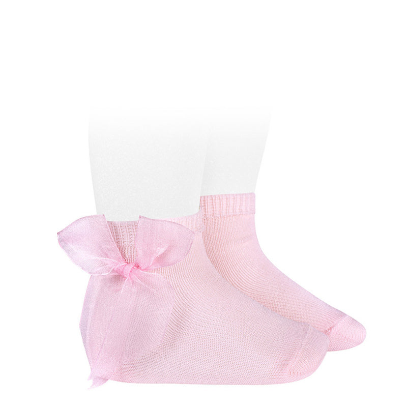 Enkelsokjes met organza strik ROZE