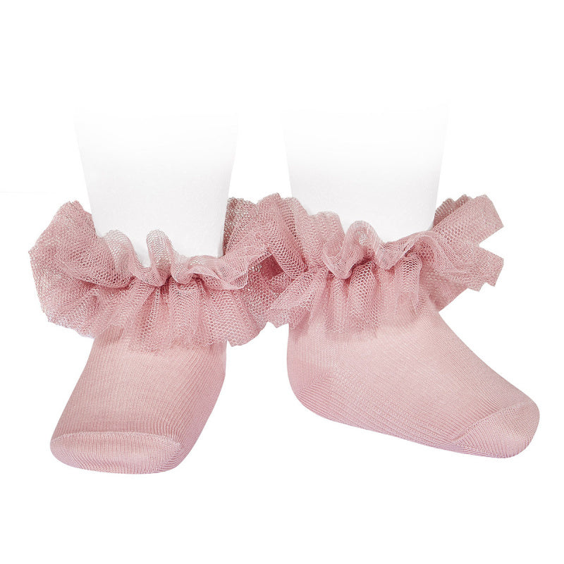 Enkelsokjes met tulle Oudroze