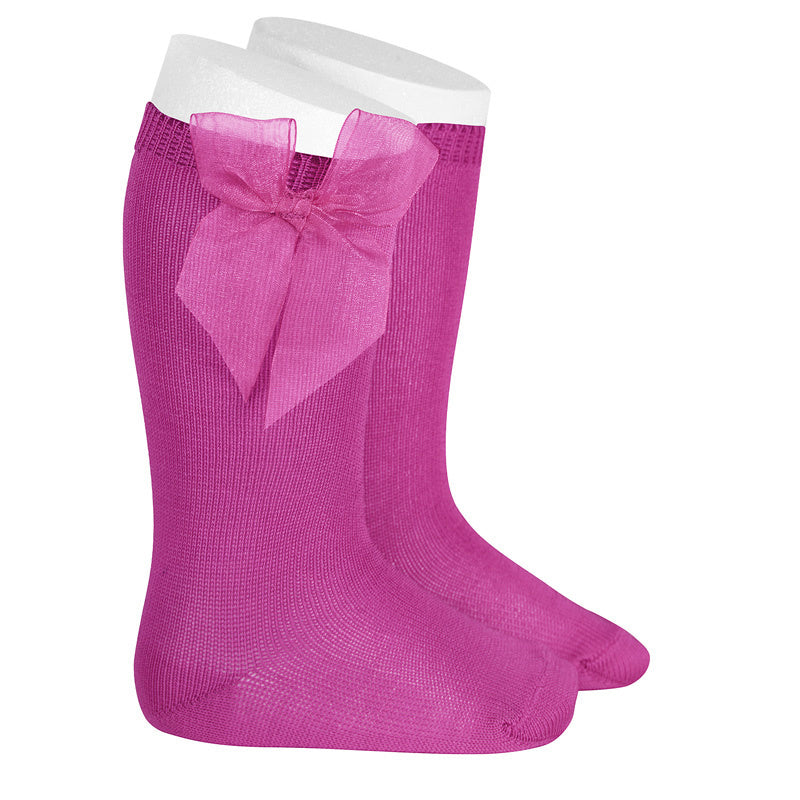 Kniekous met organza strik FUSHIA