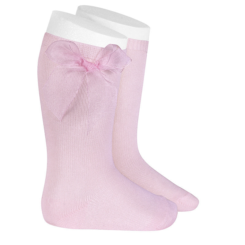 Kniekous met organza strik ROZE