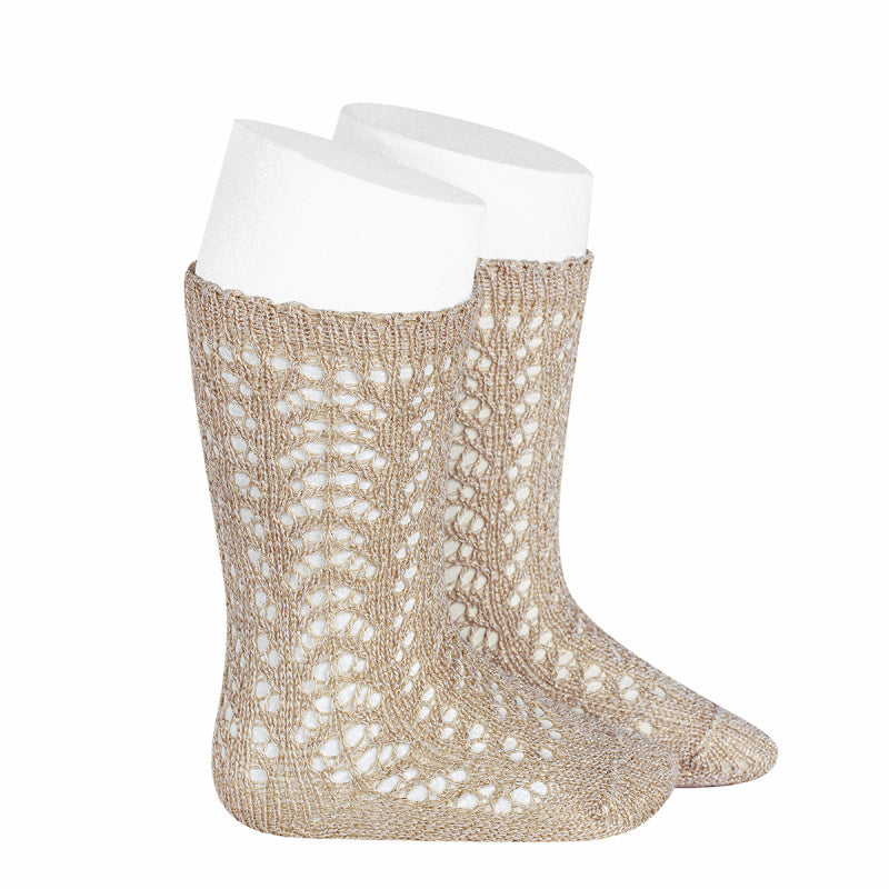 Glitter kniekousen Beige