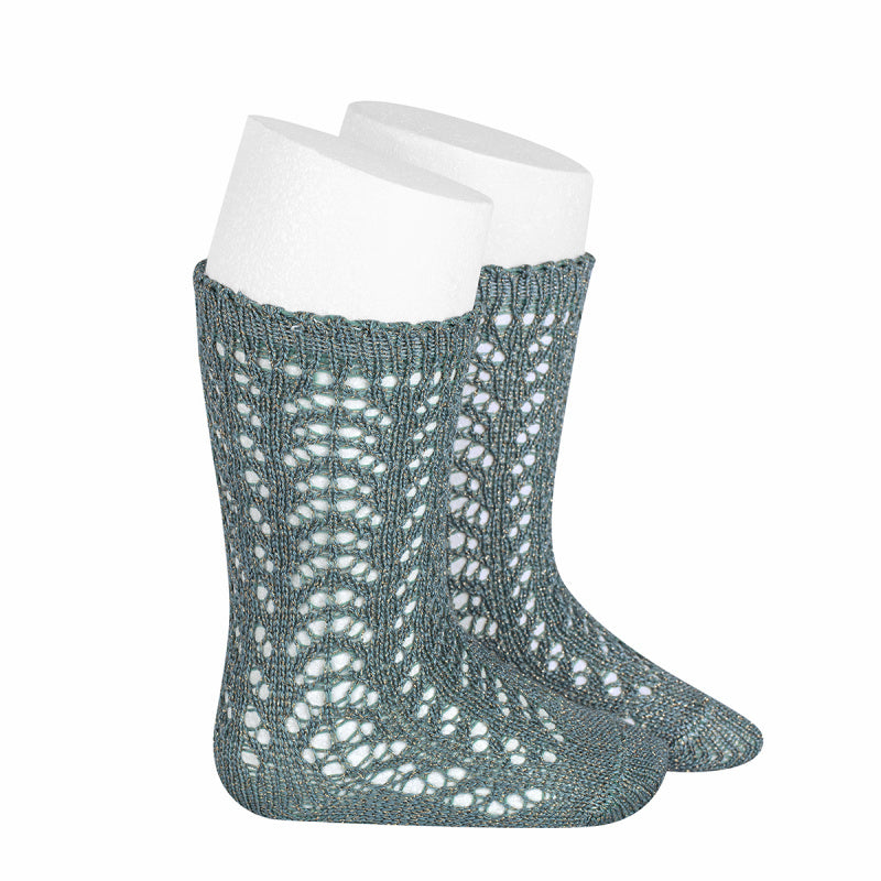 Glitter kniekousen Grijs-Groen