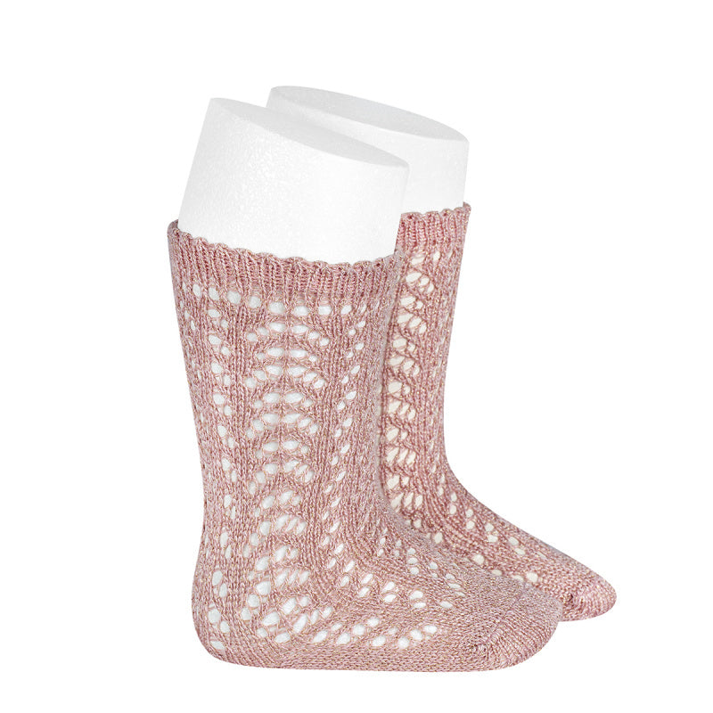 Glitter kniekousen Oudroze