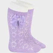 opengeweven kniekous met strik lila