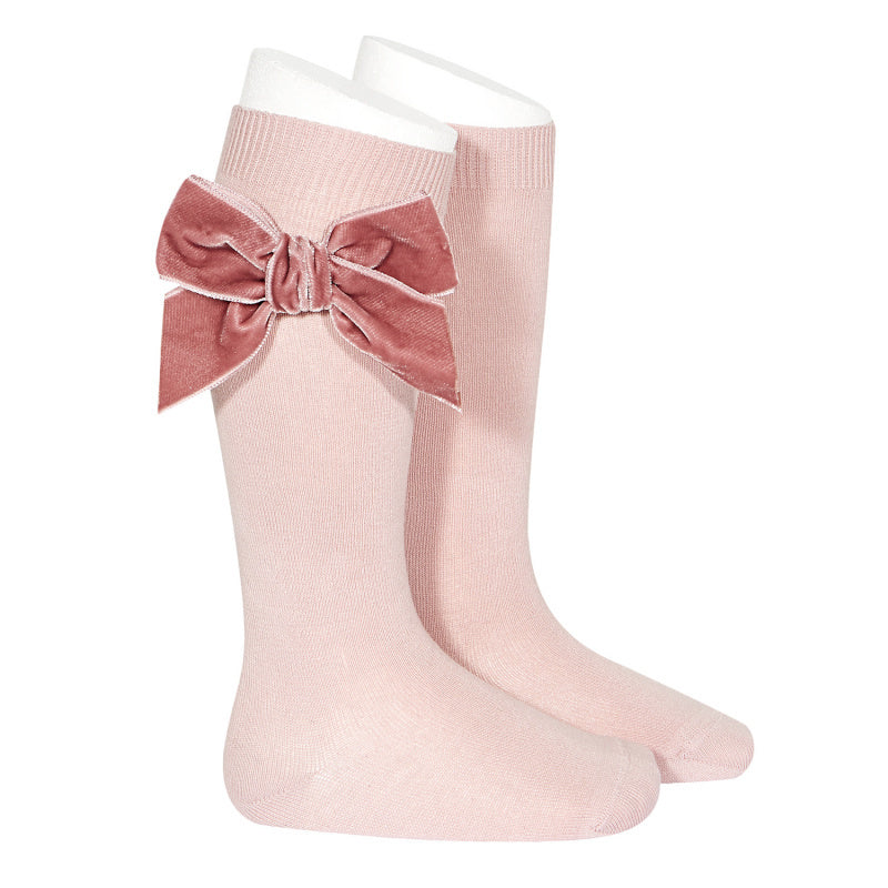 Kniekous met velvet strik Rosa Palo
