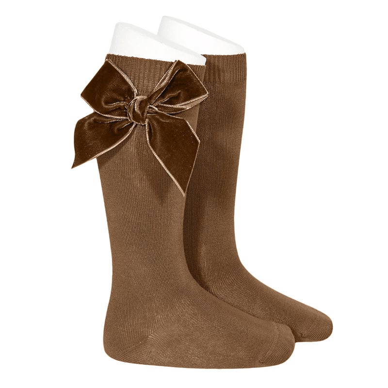 Kniekous met velvet strik Bruin