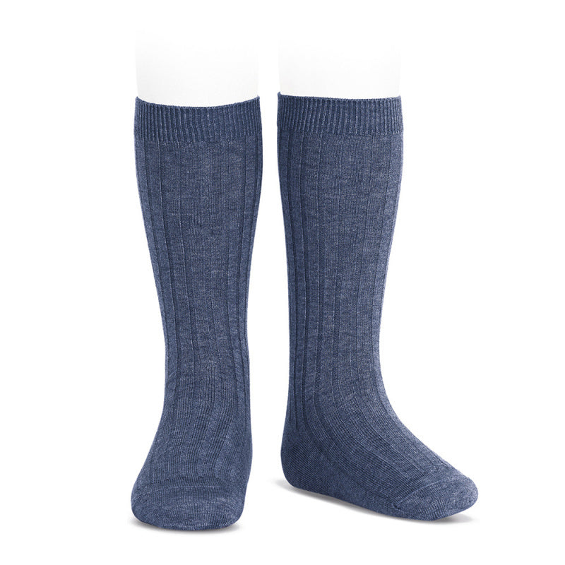 Kniekous met ribbel Jeansblauw